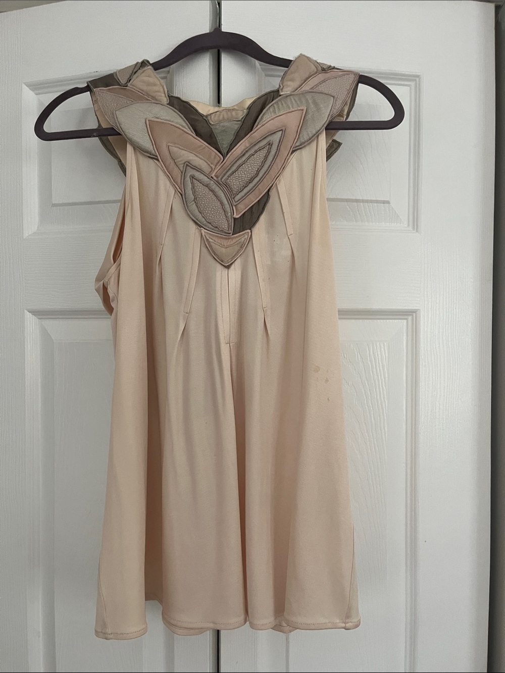 BCBGMaxAzria Peach Sleeveless Appliqué Camisole with Taupe Accents
